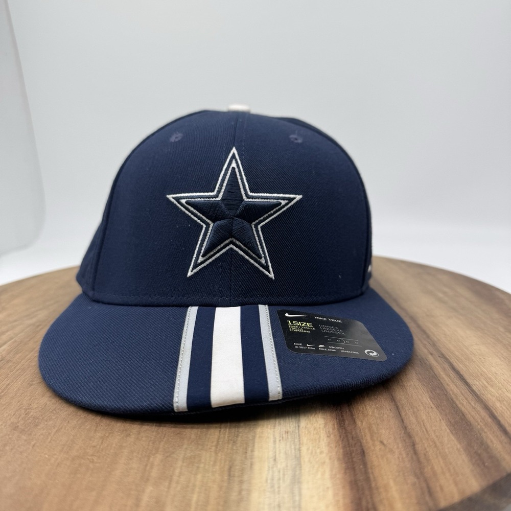 NIKE True 1 Size Dallas Cowboys Snapback Hat Blue Star Logo Stripe Brim Cap